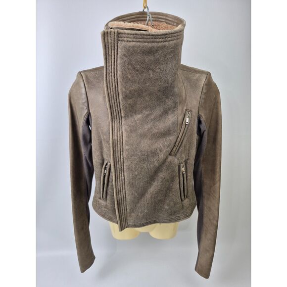 Rick Owens Women's DNA/Pink Shearling Lamb Biker Leather Jacket Size 6 - Picture 2 of 5